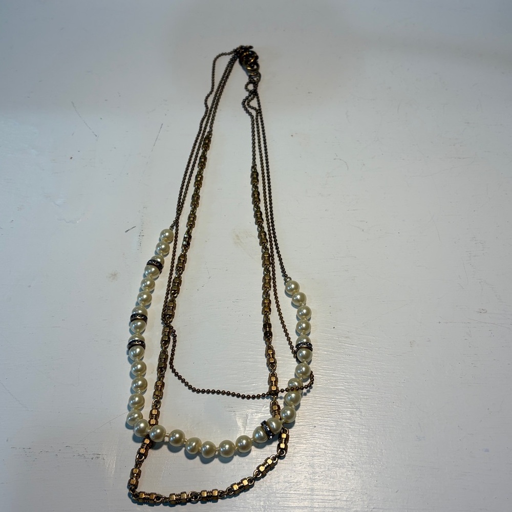 J.Crew Multi-Strand Layered Faux Pearl & Gold-Tone Necklace - Picture 4 of 8